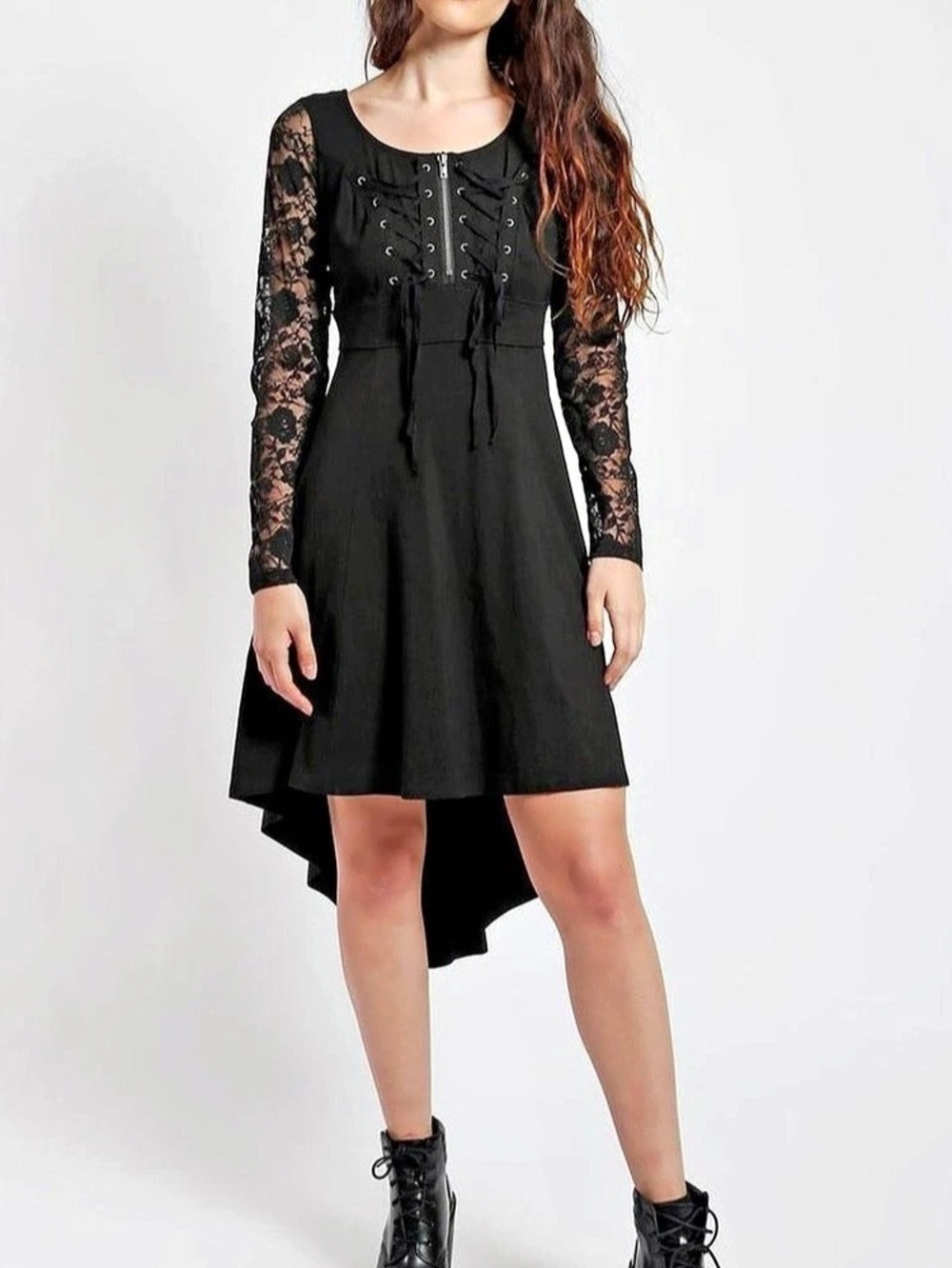 Tripp NYC Black Lace Sleeve High-Low Dress Size 2 Like New